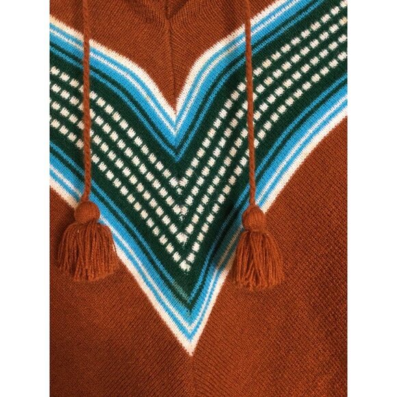 Vintage Tejidos Ecuador Women's Knit Poncho Sweater Tassel Tie Necklace Chevron - Picture 4 of 8